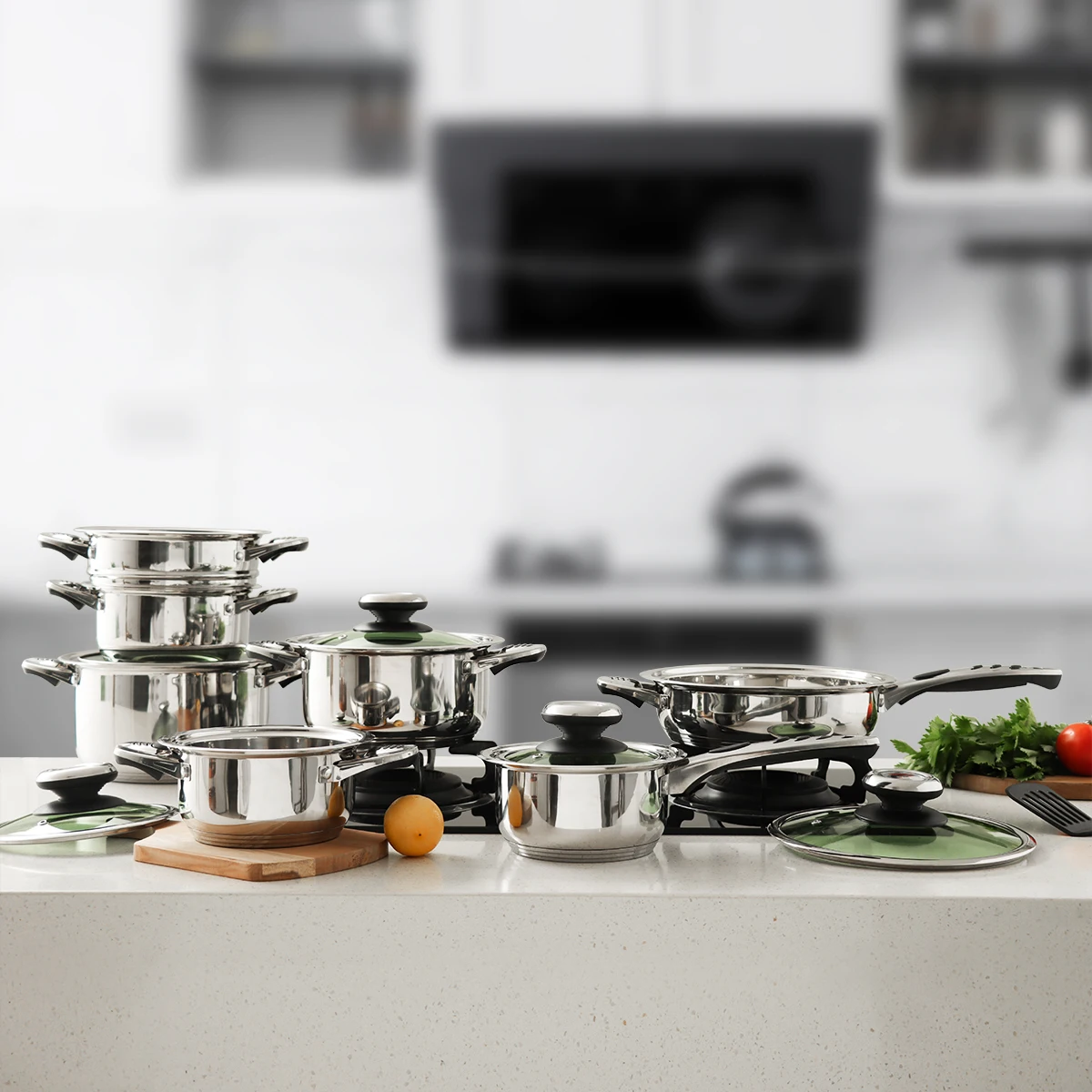 Kitchenware Stel K&B Stainless Steel Kitchen Cookware Set Soup Pot Pans with Glass Cover ...