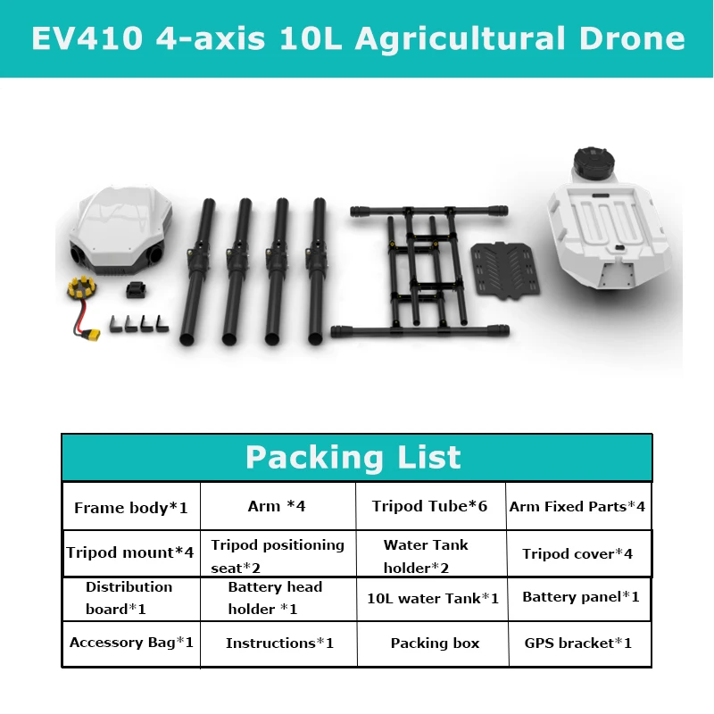 NEW EV410/EV416 4-axis 10L/16L Agricultural Plant Machine Frame 10kg Load Spraying Drone Spraying