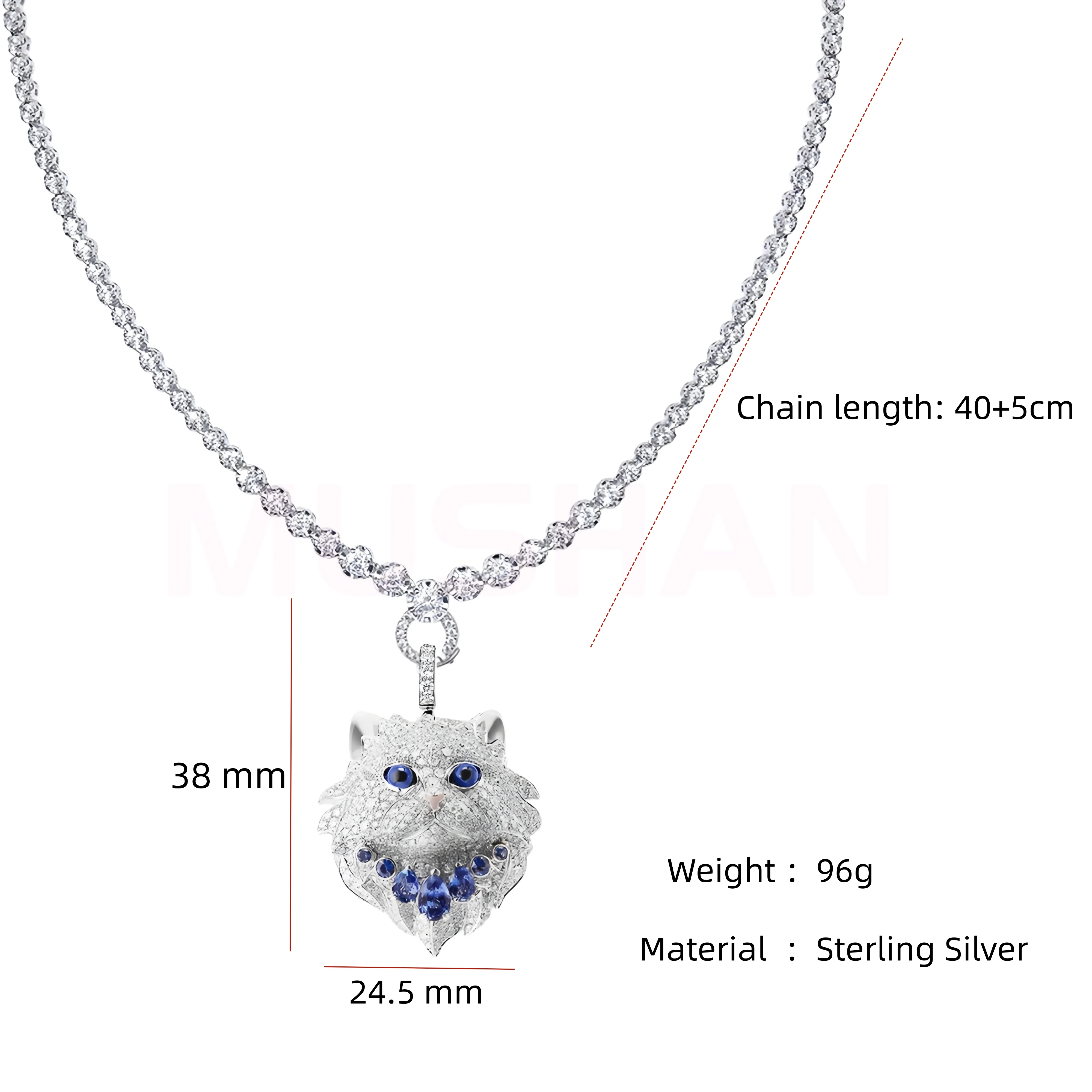 MUSHAN Jewelry Factory 925 Sterling Silver Necklace Fashion Women High Carbon Diamond Cartoon Cute Persian Cat Pendant Necklaces