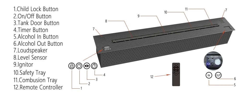 Electric Fireplace, Wall, 100-240v, 750 - detail 20