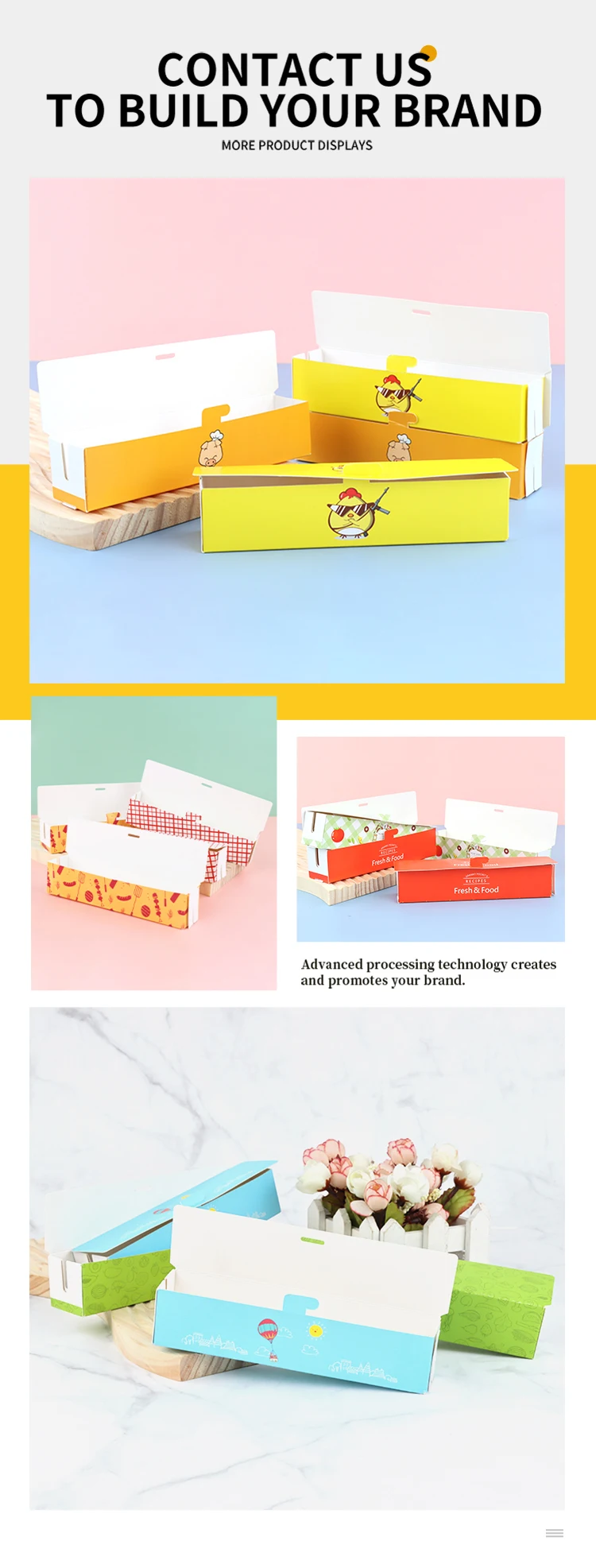 product bread hot dog box kraft paper disposable paper tray with lid rectangular cheese hot dog trays takeout sausage snack box-7