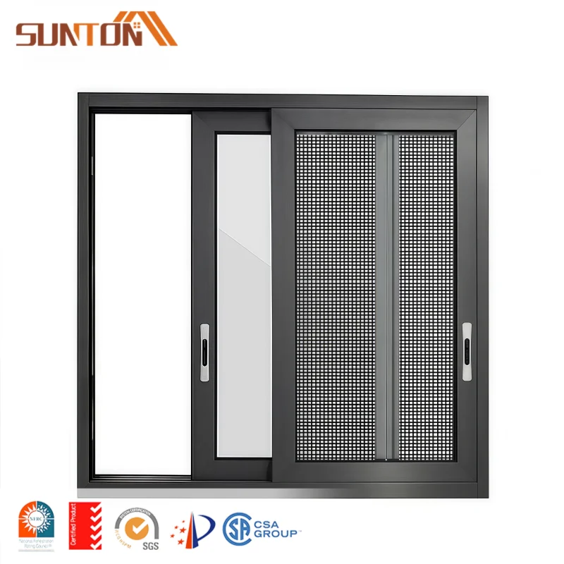 High Quality Windproof Double Glazed Sliding Aluminium Windows Low-E Glass Aluminum Sliding Window With Mosquito Net