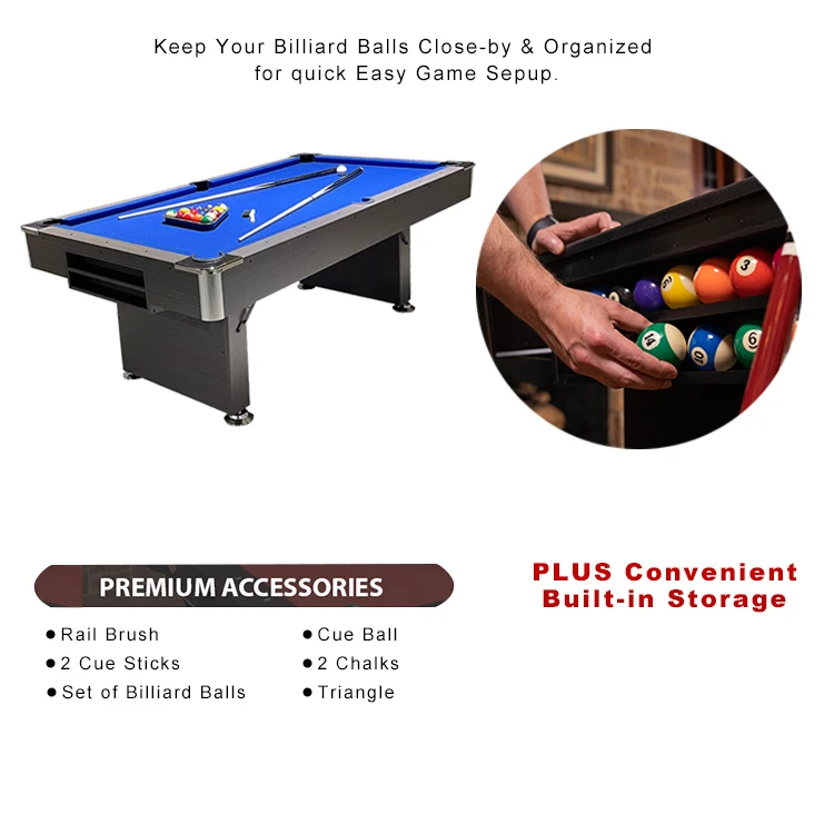 Factory Sale Luxury 7 FT Portable Pool Table Set Movable Billiard Table with Portable Accessories Home Use MDF Cushion Material