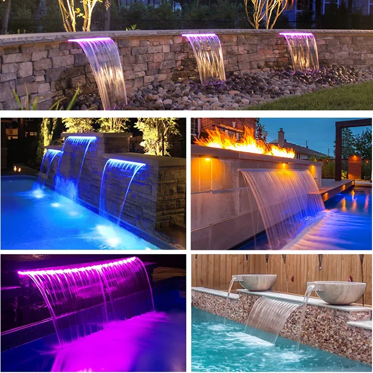 Factory Wholesale Water Cascade Fountain Indoor Led Water Fall Rgb Water Features Waterfall for Swimming Pool