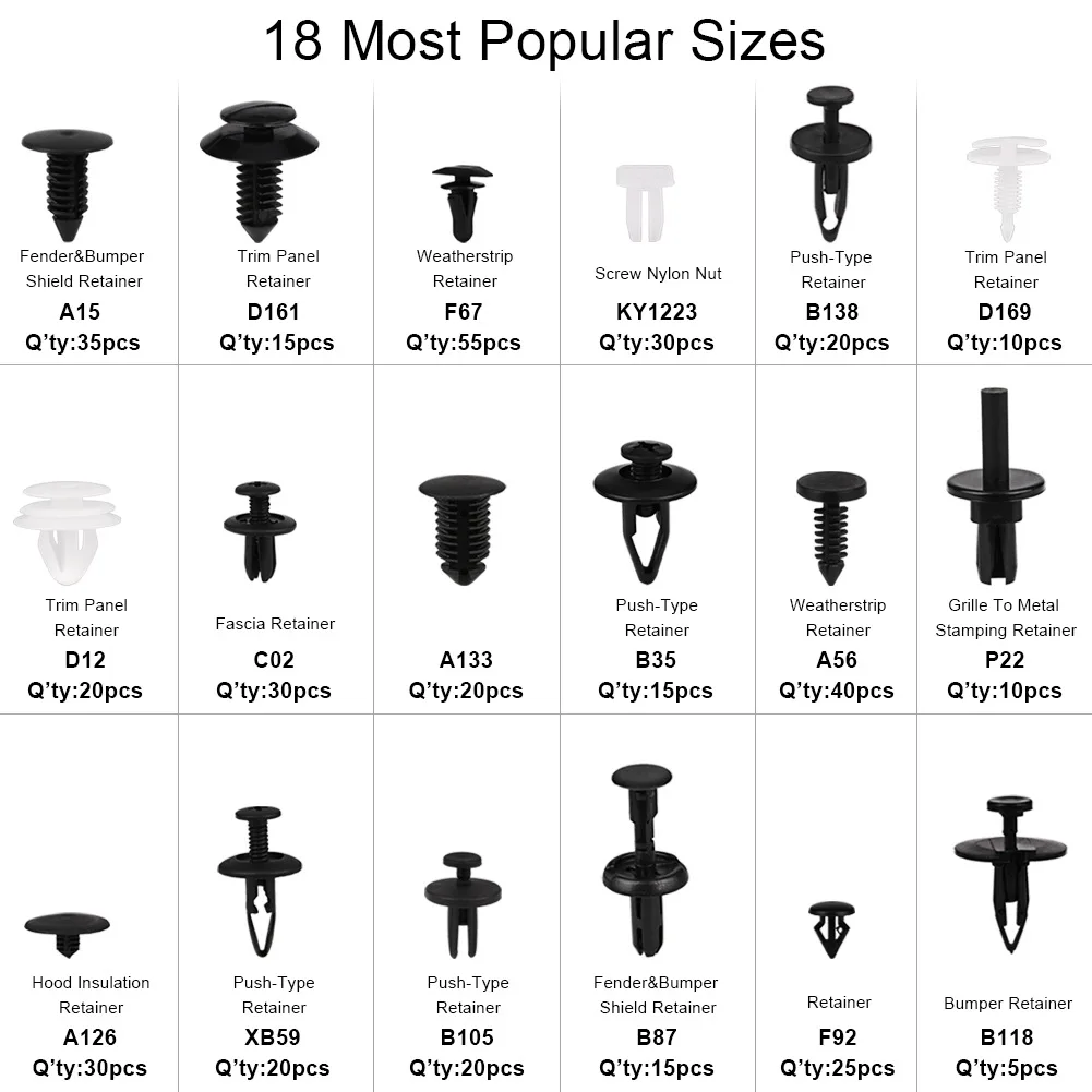 Kit 100pz Rivetti In Plastica Clip Viti Per Interni Auto Pannello Paraurti Porta 66113794