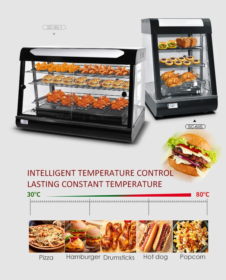 Black Color Glass Hot Food Warmer Display Electric Warming