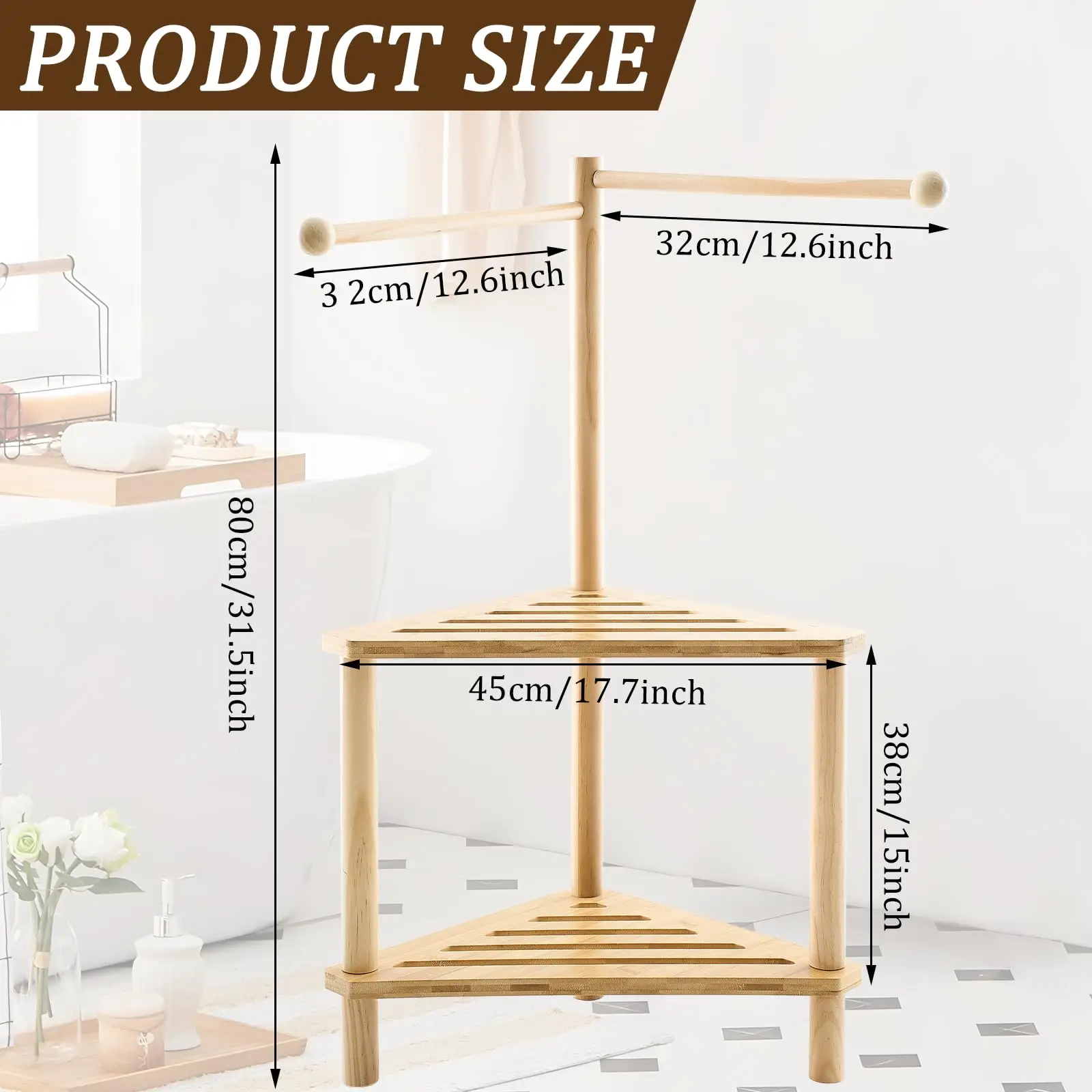 product 2 tier bamboo with towel bar shower bench with towel rack corner shower stool for bathroom storage organizer for shower-4