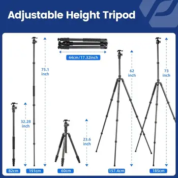 Fotopro 73" Professional Carbon Fiber Compact Travel Tripod with Ball Head Camera Detachable Monopod for Shooting detail image