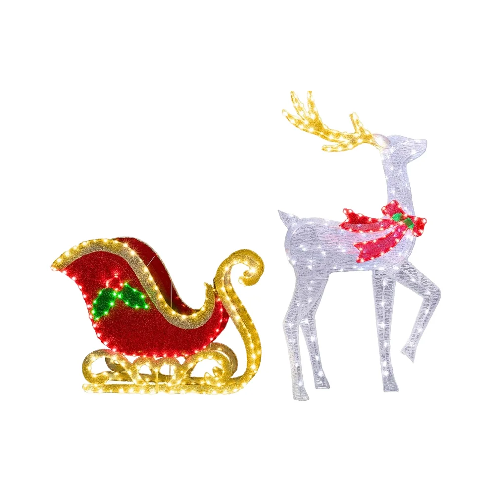Customized High Quality 3D 62IN Deer with 38IN Sled LED Motif Lights Outdoor Christmas Decorations