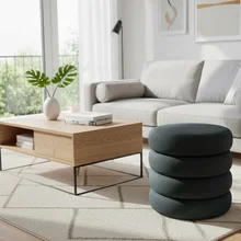 Nordic Modern Velvet Fabric Small Round Ottoman Foot Stool for Bedroom and Living Room Low Storage Ottoman