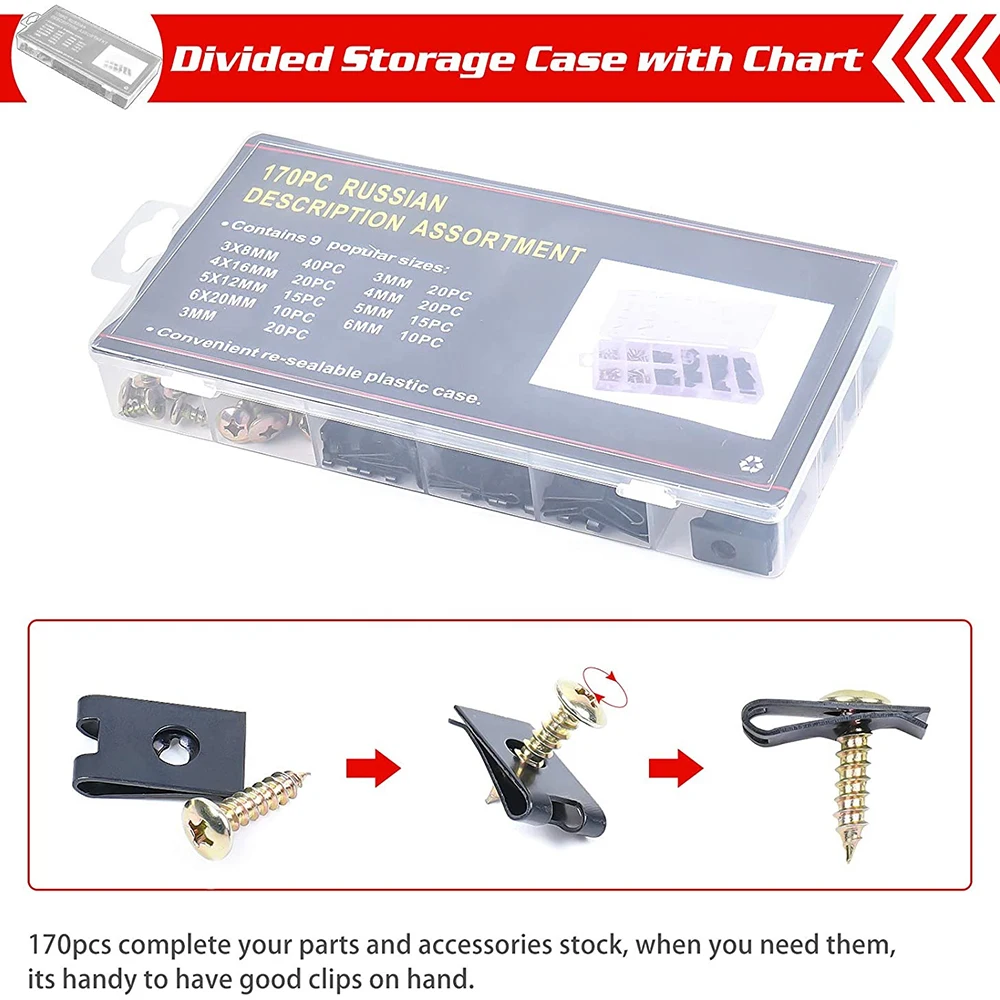 130 Pcs U Type Nut Clip Screw Set Automotive Nut Fasteners Clips U - View #3