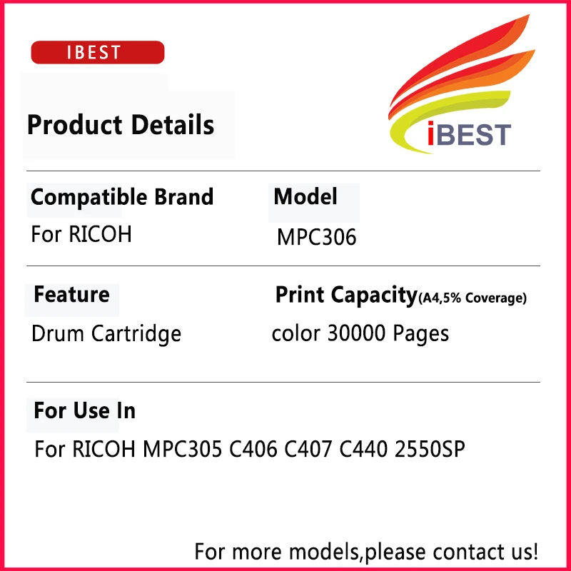 Compatible Drum Unit for RICOH  MPC306 MPC 306 MP C306 SPC430DN MPC305 C406 C407 C440 2550SP Original Quality Drum Cartridge