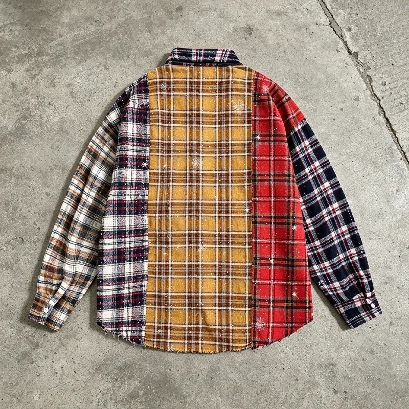 Button up Custom Logo Fashion Plus Size Plaid Flannel Shirt 100 Cotton Long Sleeve Mens Wholesale Casual Clothing gallery 2