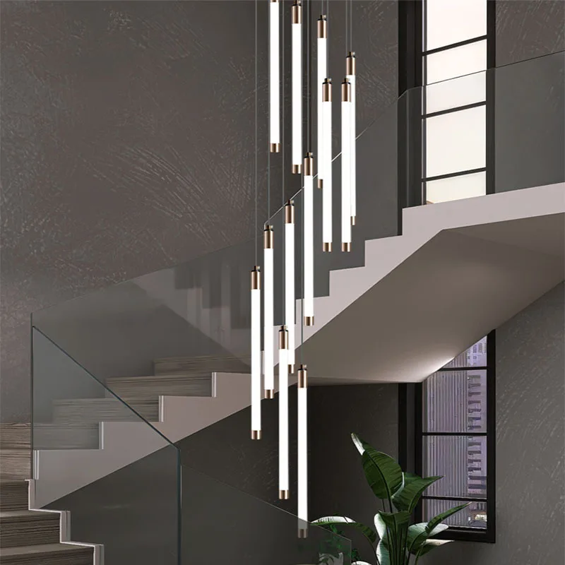 Escalera de ferro moderno personalizado, apartamento, loft, candelabro largo, hotel, villa, escalera, luz colgante