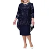 Navy Blue Embroidered mother of bride dress with jacket
