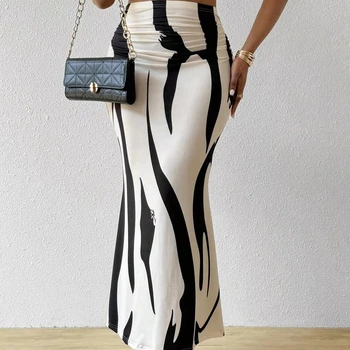 Spring and Autumn new high-end design sense high-waisted fishtail sexy print hip temperament long skirt