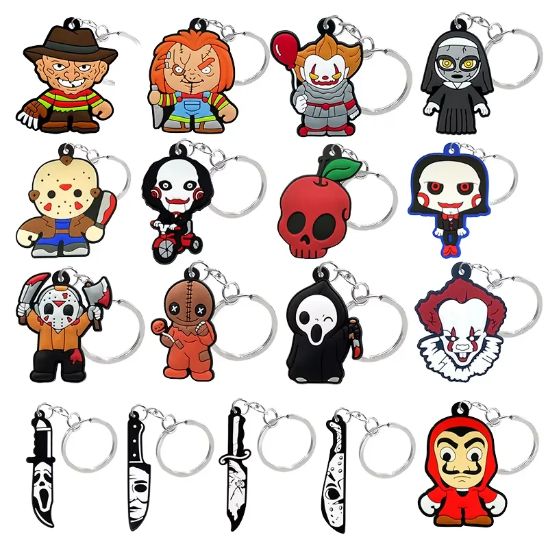 Factory Direct Customized Ready to Ship Wholesale Ring 2D Rubber Key Chain Halloween Horror Movie Soft PVC Keychain