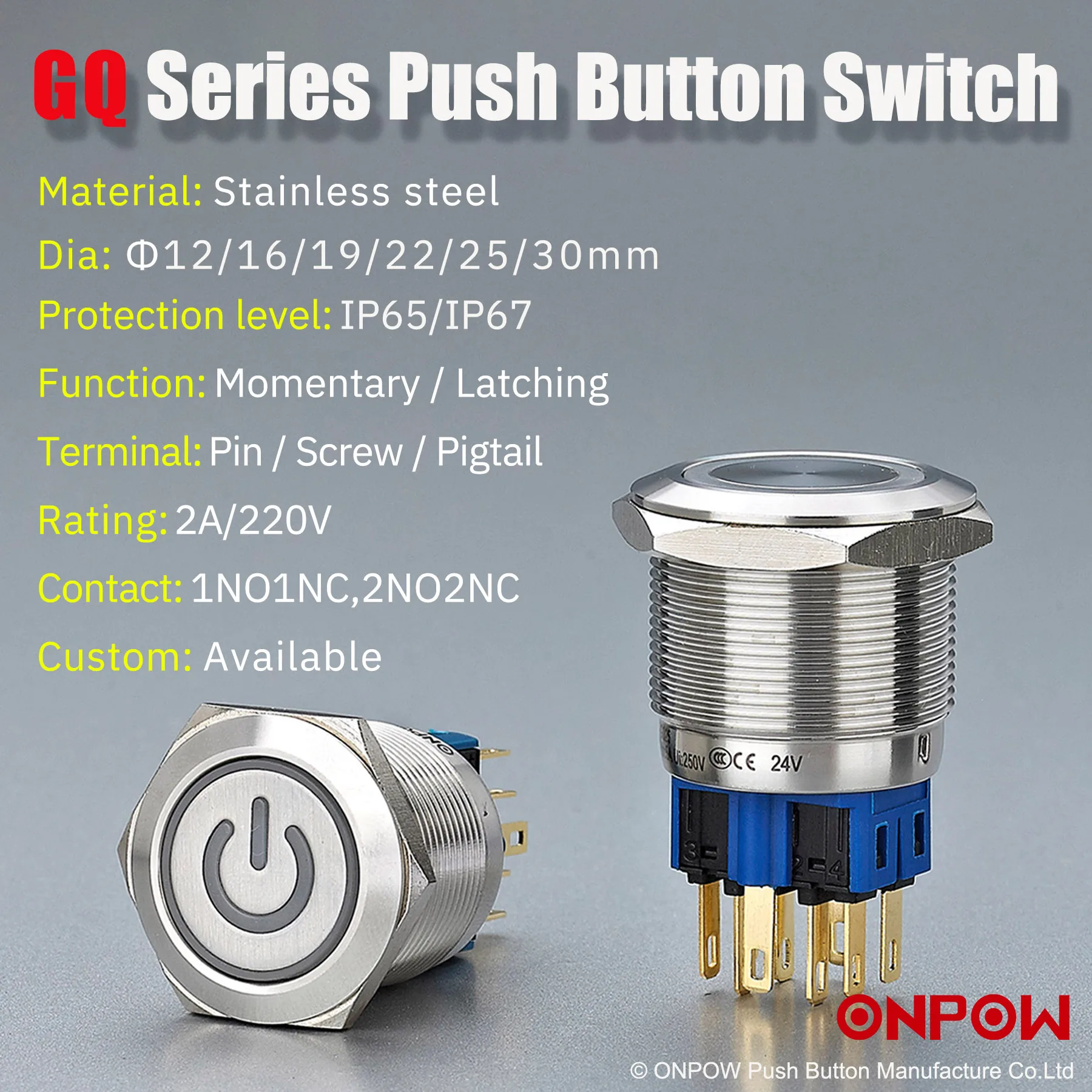 Push Button Switch Factory 12mm 16mm 19mm 22mm Metal Momentary Push Button Switches with Light