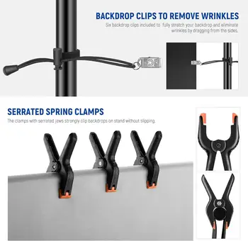 NEEWER 8.5x10ft Adjustable Backdrop Stand Kit, Photography Background Support System with 4 Crossbars, 6 Spring Clamps, 6 detail image