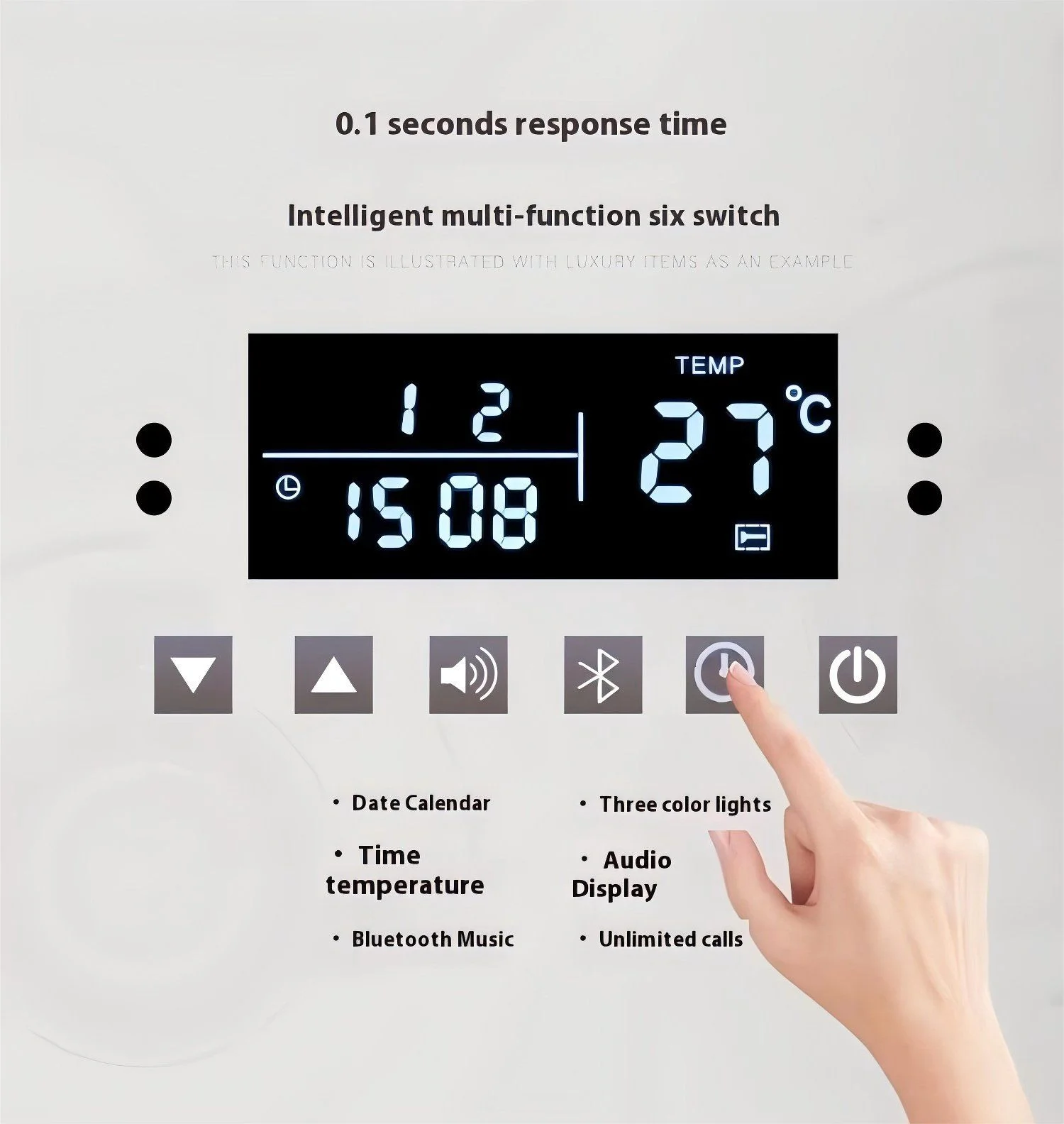Waterproof vanity mirror with Bluetooth showing display features