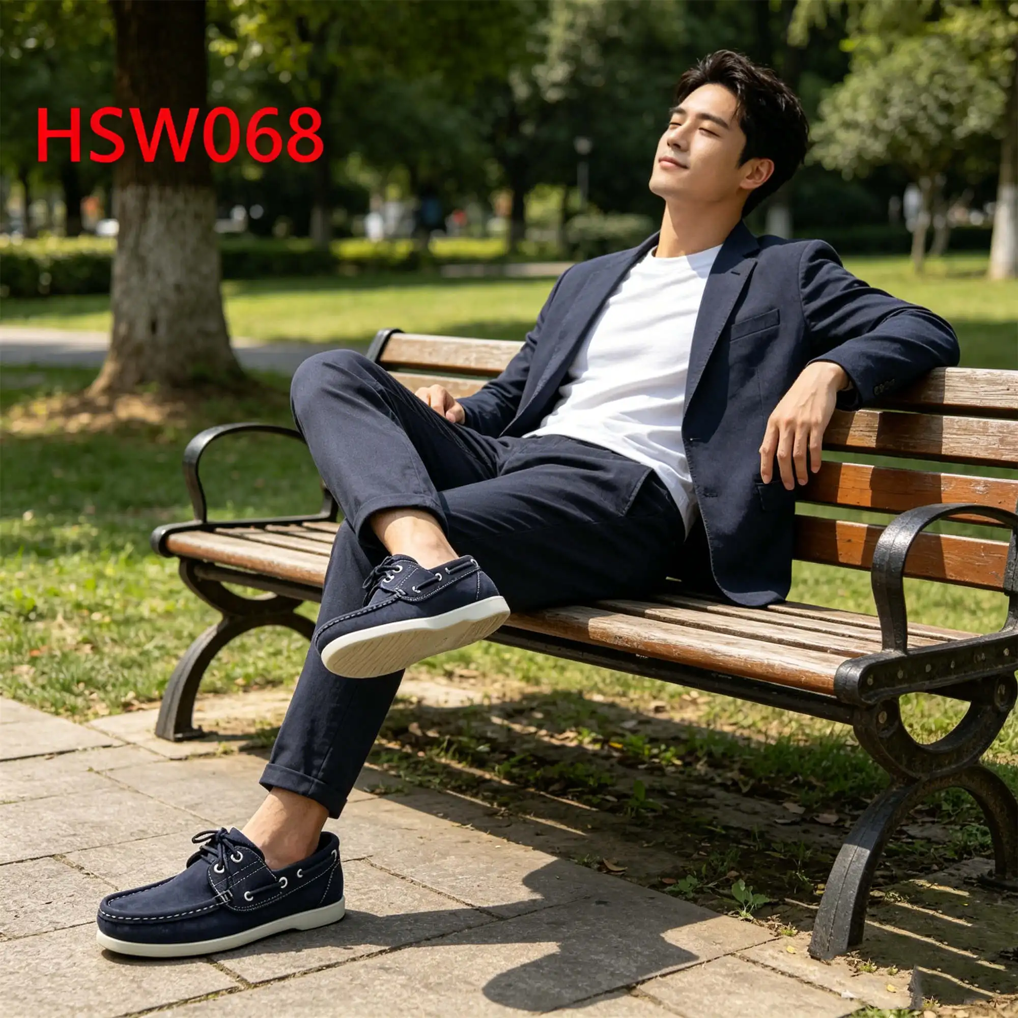 LXG,Holiday Trip Quality Nubuck Leather Dark Blue Moccasin Shoes slip Resistant Flat Rubber Outsole Delicate Deck Shoes HSW068