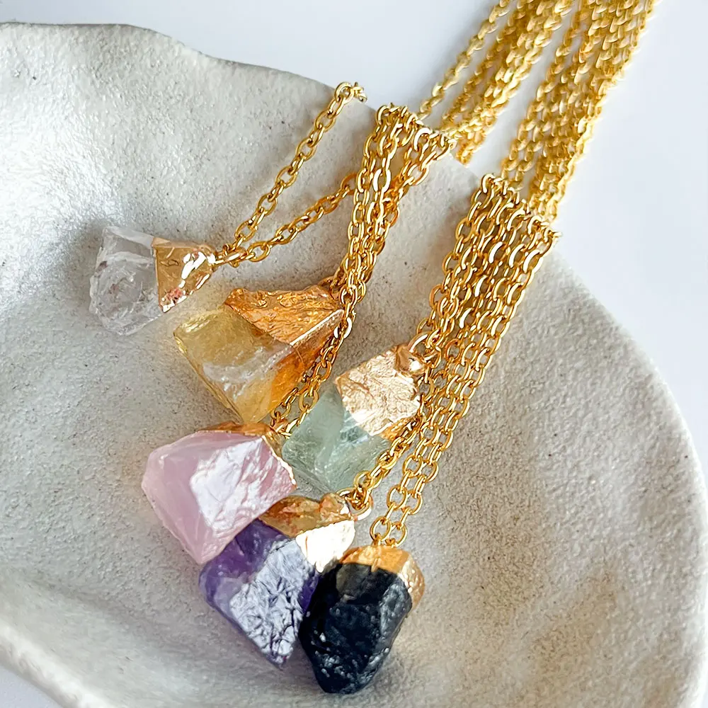 Natural Stone Spiritual Rock Necklaces Natural Raw Rock Quartz