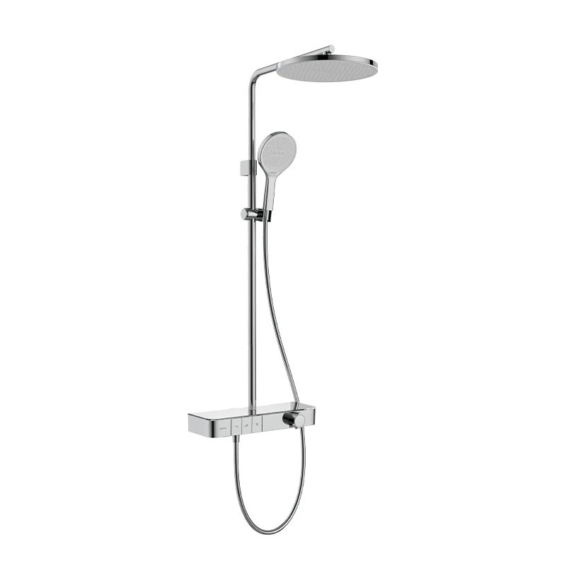 JOMOO Push Button Control Thermostatic Rainfall Shower Set 3 Funtion Shower Faucet Wall-mounted Shower Mixer System With Shelf