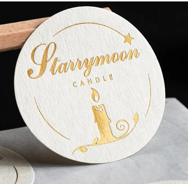 Custom Printed Textured Linen Sticker Embossed Label Matte Circle Bump Beige Pure White Sealing Logo Brand