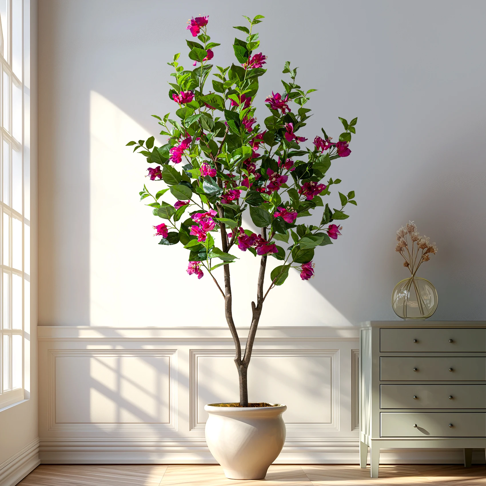 Natural Style Home Office Decor Artificial Bougainvillea PVC Green Plastic Pot Real Touch Leaves Artificial 180cm Fabric Wedding