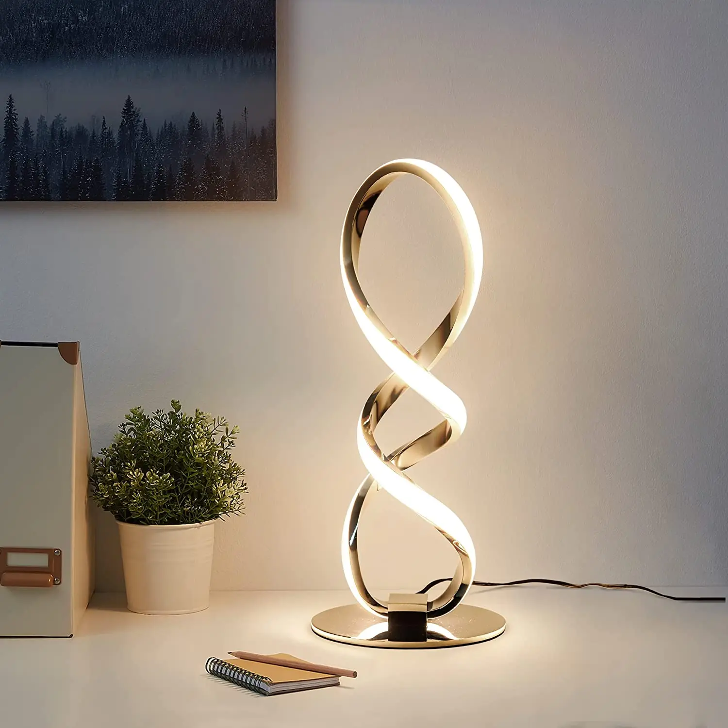 Modern Curve Stepless Dimmable Desk Lamp Led Spiral Bedside Table Lamp 