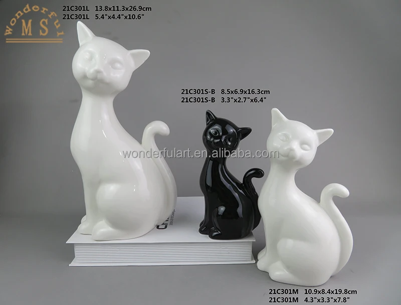 Ceramic Cat Sculpture Animal Ornament Crafts Desktop Statue Porcelain Figurine for Home Decoration