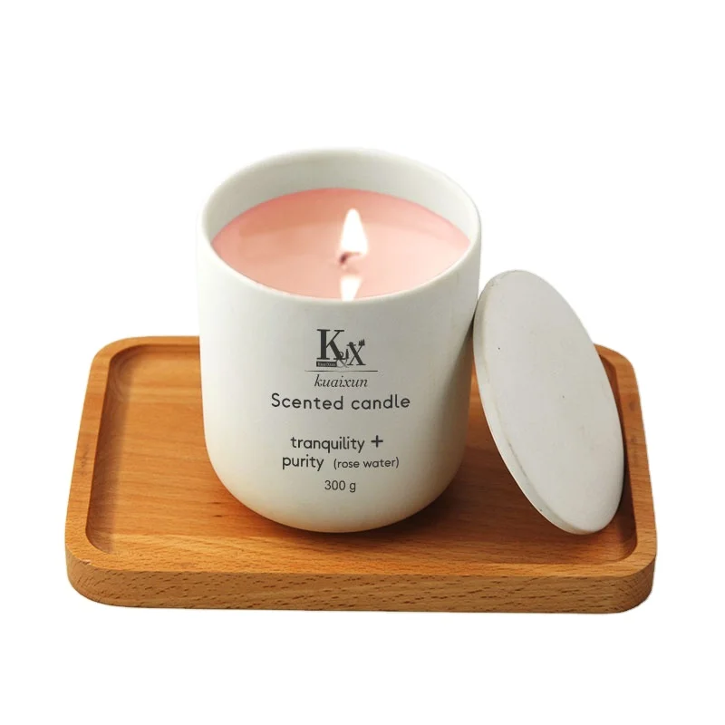 Nordic Custom Cute Matte Ceramic Candle Vessel White Round Candle Jar with Lid 8oz 10oz 12oz
