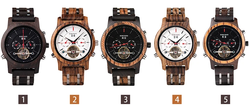 BOBO BIRD Wood Mechanical Watch Handmade Water Resistant