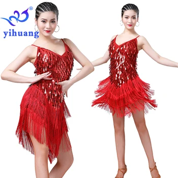 Customized OEM/ODM Sequin Dance Costume Women Latin Ballroom Dance Dress Plus Size