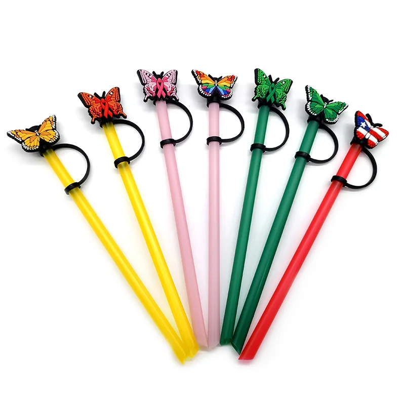 Butterfly Straw Toppers Plant Flower Series Reusable Dust Toppers