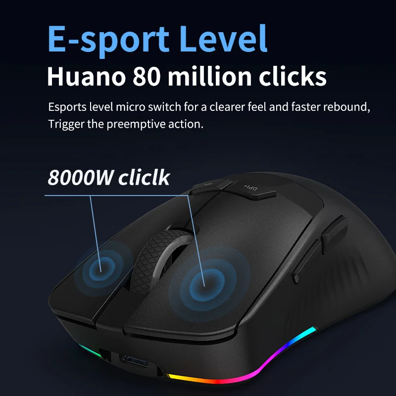 8K Light Weight Gaming Mouse with OLED Screen 26000DPI RechargeabThree Modes 2.4G Wired BT RGB with Software Driver for PCGamer