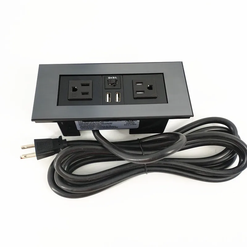 US Power Recessed Desk Top Mounted Electrical Socket Outlet Flush Mount with 2 Outlets 2 USB Charging for Office Furniture