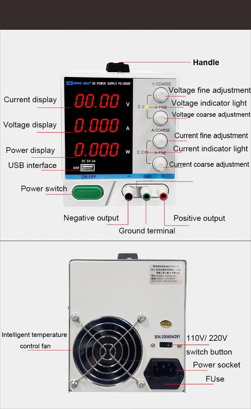 30V 10A DC Switching Power Supply LONGWEI PS-3010DF Bench Equipment for Testing & Charging
