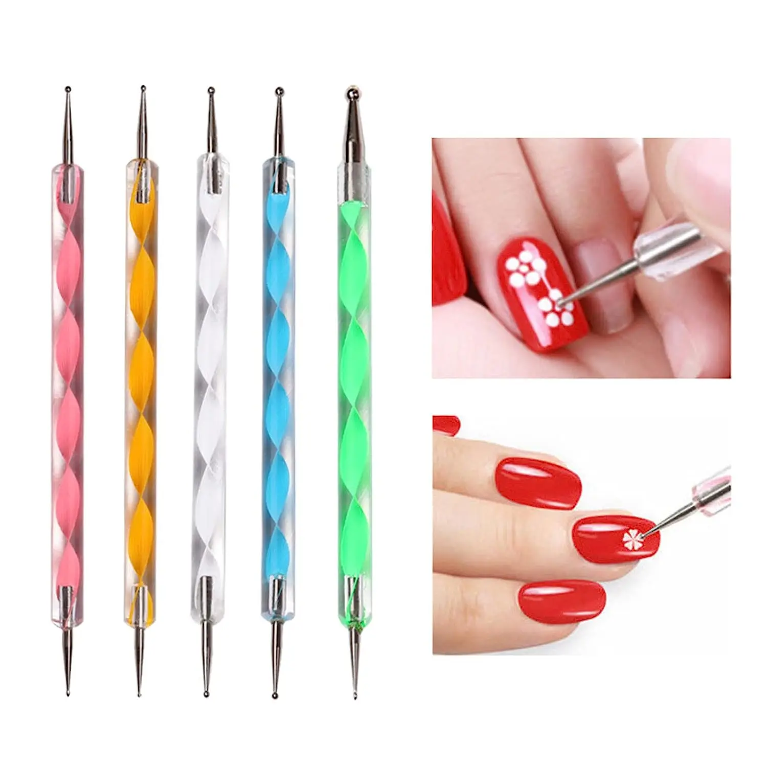 2 Way Dotting Pen Tool Nail Art Tip Dot Paint Manicure Kit (5pc)