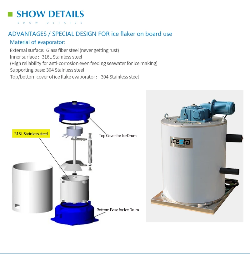 Chinese Factory 50kg Crushed Sea water Flake Ice Maker With Price for shipping