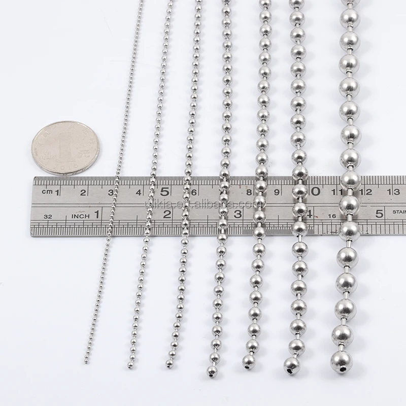 Multi Size Stainless Steel Bead Ball Necklace Military Dog Tag Chain