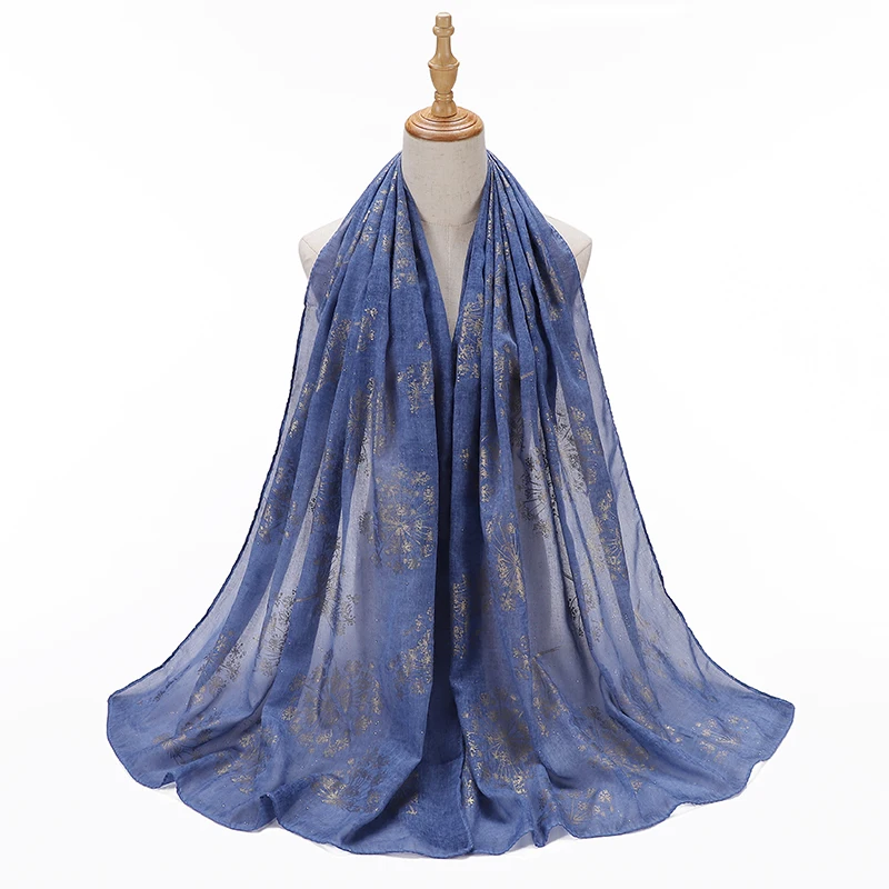 2022 Spring New Style Cotton Viscose Material Shinning Gold Snow Fancy Hijab Wrap