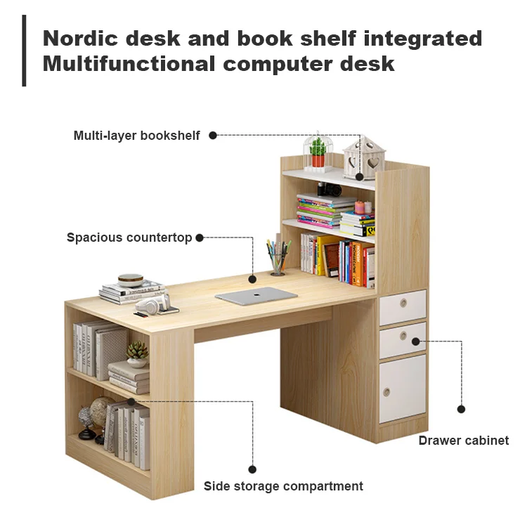 Bedroom Study Table Computer Desk With Shelves Modern Style Home Office