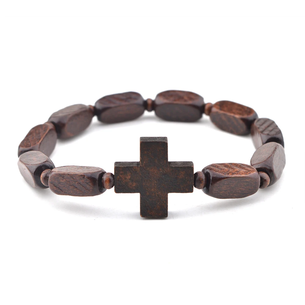 wooden bead bracelet with cross