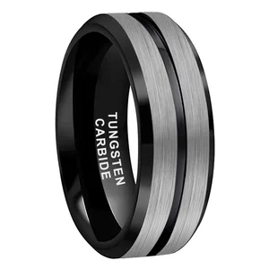 Coolstyle Jewelry 8mm Beveled Matte Finish Black Tungsten Finger Ring for Men Women Wholesale Fashion Engagement Wedding Band