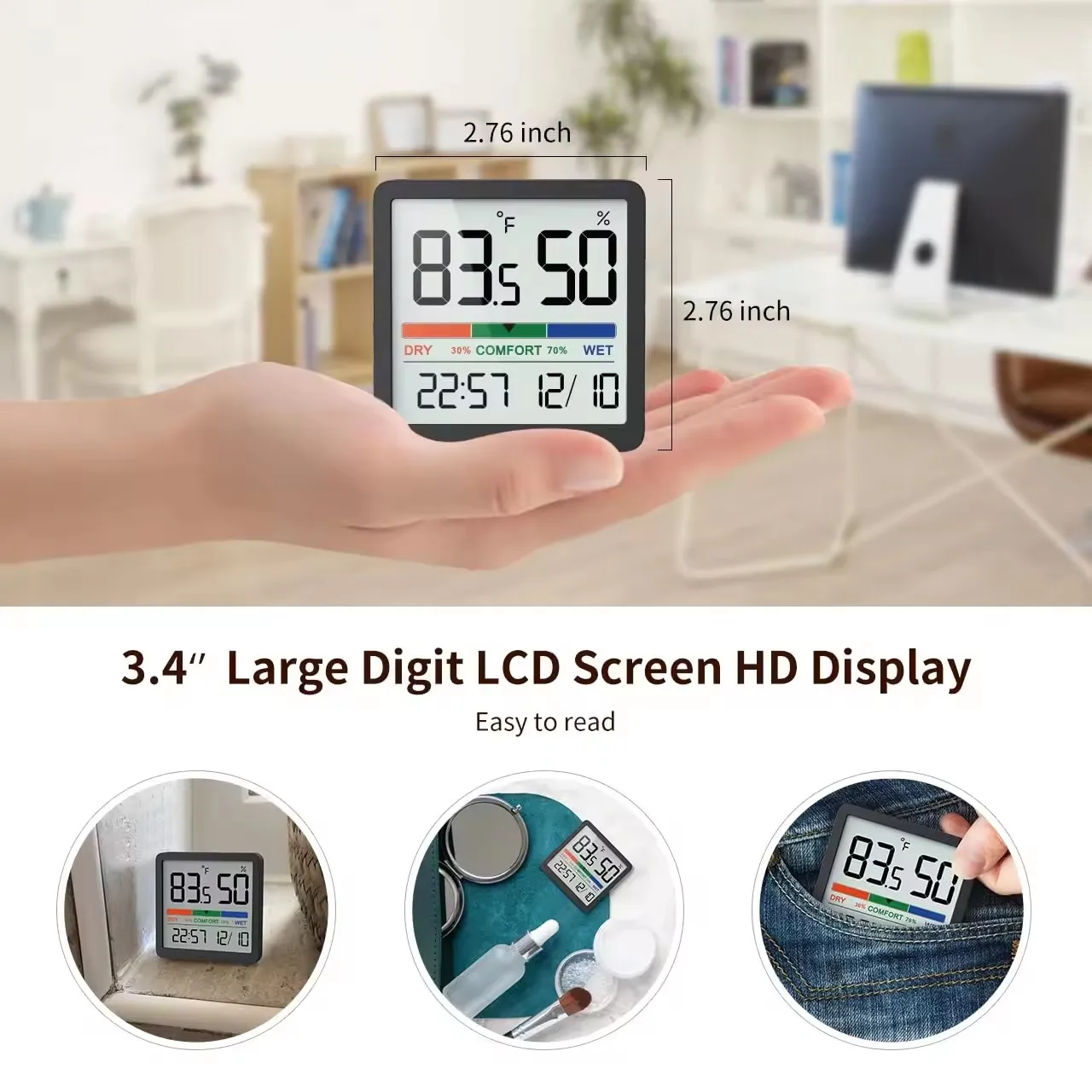 Various Styles of Beautiful Large Screen Date Temperature Humidity Display Magnetic Big LCD Screen Digital Clock