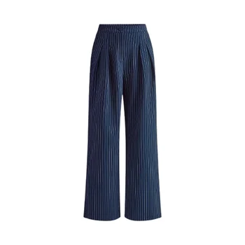 Women's Breathable Pinstripe Pleated Wide-Leg Pants