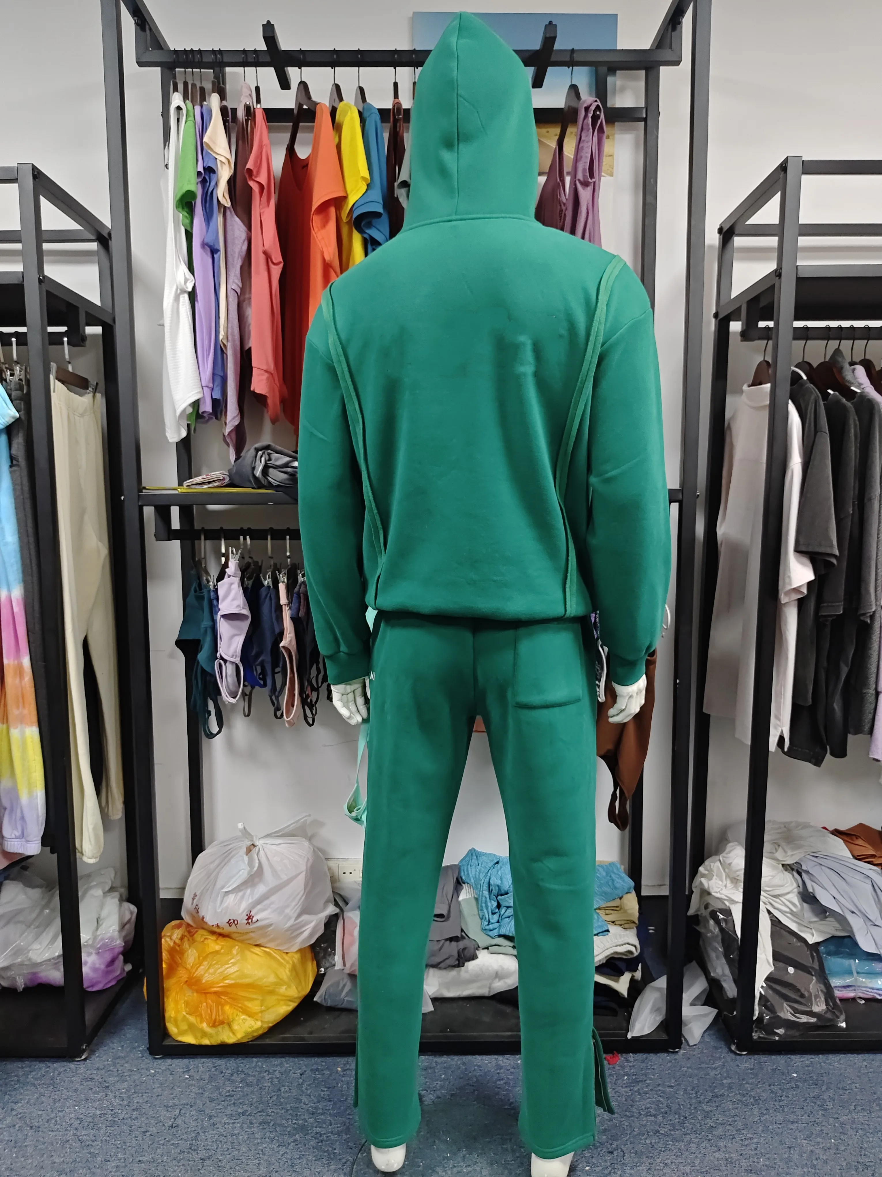 Unisex Tracksuits Casual Raw Seam 1/4 Quarter Zip Hoodie Straight Leg