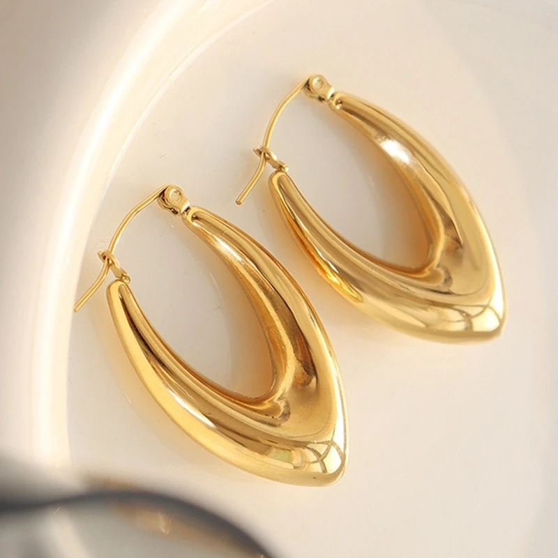 OIDEA Grandes boucles d'oreilles créoles dorées pour femme : boucles d'oreilles créoles délicates ovales épaisses légères et hypoallergéniques en acier inoxydable pour femme, bijoux cadeau, M, Acier