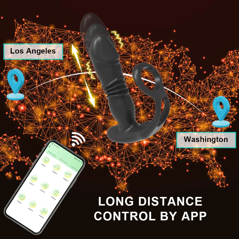 App Control 9 Thrusting and Vibration Modes  Prostate Stimulator and Cock Ring Anal Plug for Men